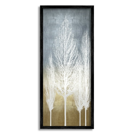Stupell Home Décor Tall Tree Silhouettes Abstract White Forest over Pattern, 13 x 30, Designed by Kate Bennett, Black Frame