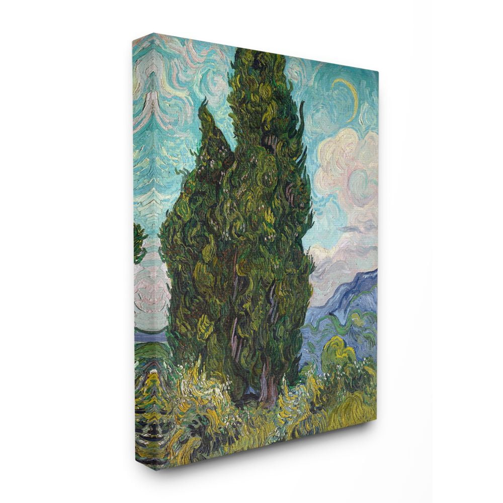 Stupell Home Décor Tall Trees Green Blue Classical Painting Canvas Wall Art by Vincent Van Gogh