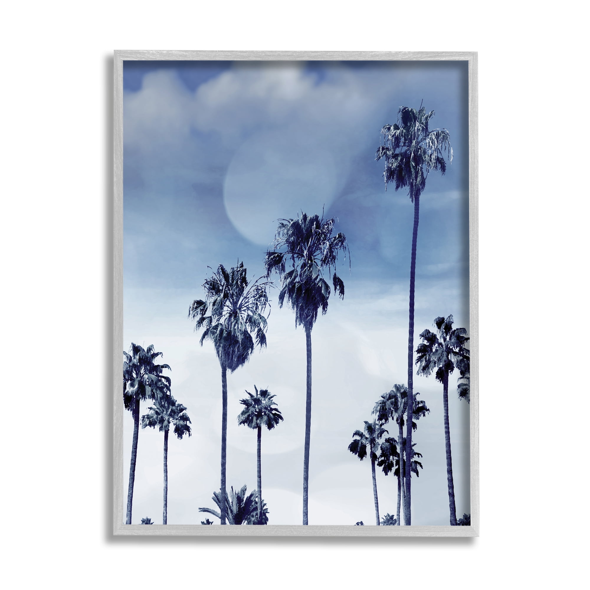 Stupell Home Décor Tall Tropical Pine Trees Monochromatic Blue Landscape, 16 x 20, Designed by Devon Davis, Gray Frame