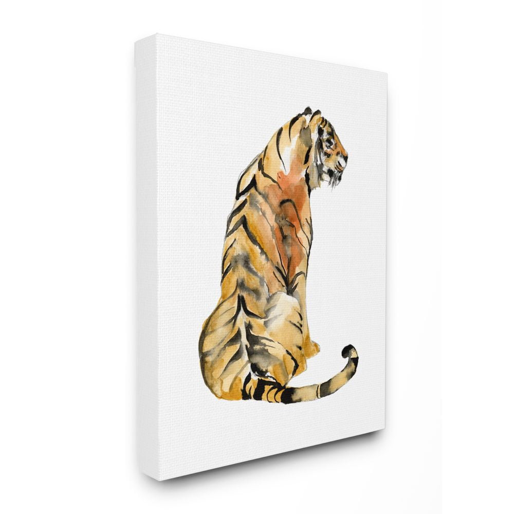 Stupell Home Décor Tiger Posture Watercolor Animal Painting Canvas Wall Art by Jennifer Goldberger