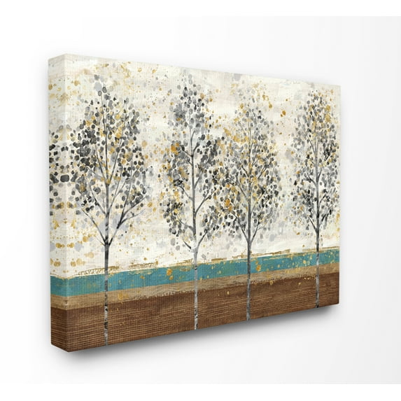 Stupell Home Décor Tree Line Abstract Gold Blue Landscape Painting Canvas Wall Art by Main Line Studio