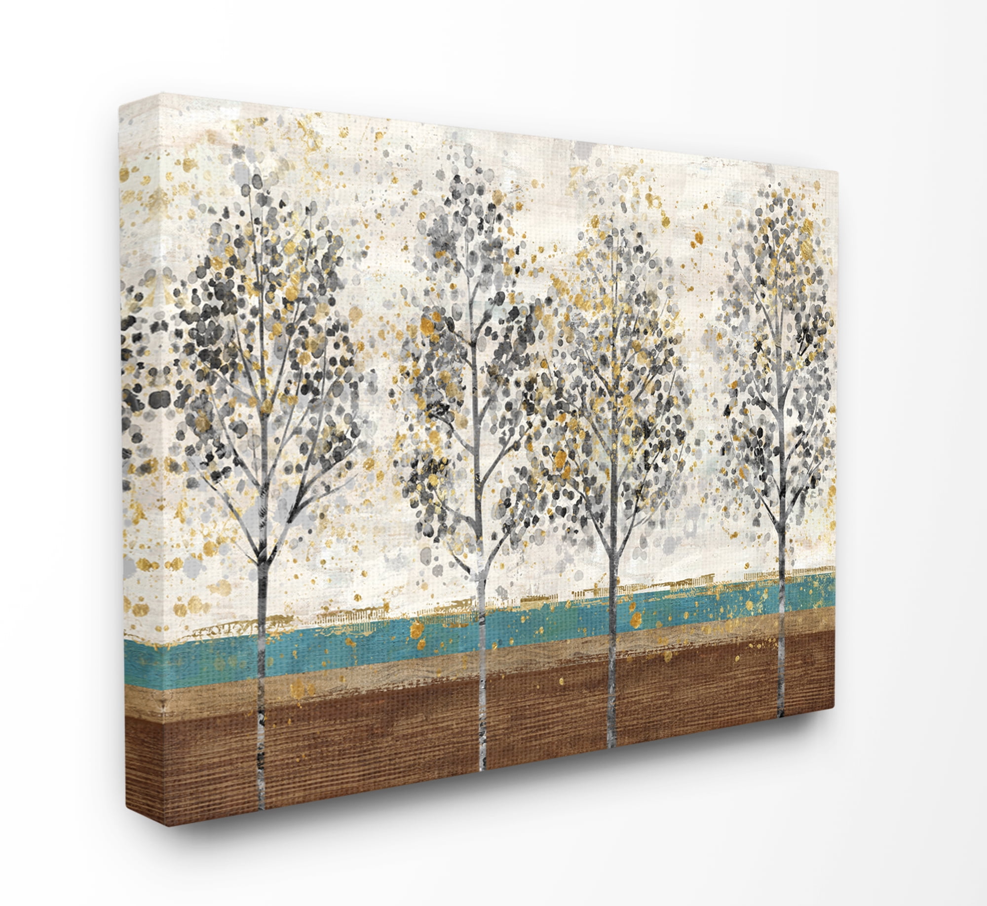 Stupell Home Décor Tree Line Abstract Gold Blue Landscape Painting Canvas Wall Art by Main Line Studio