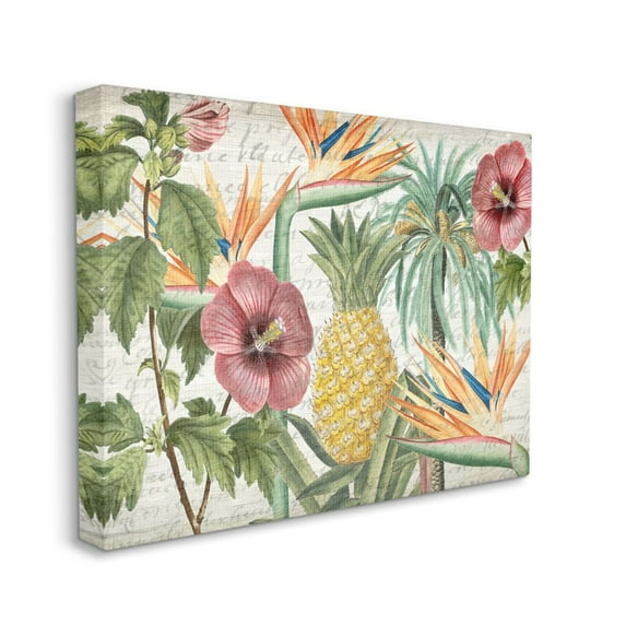 Stupell Home Décor Tropical Flower Pineapple Wood Texture Design Canvas Wall Art by Kim Allen