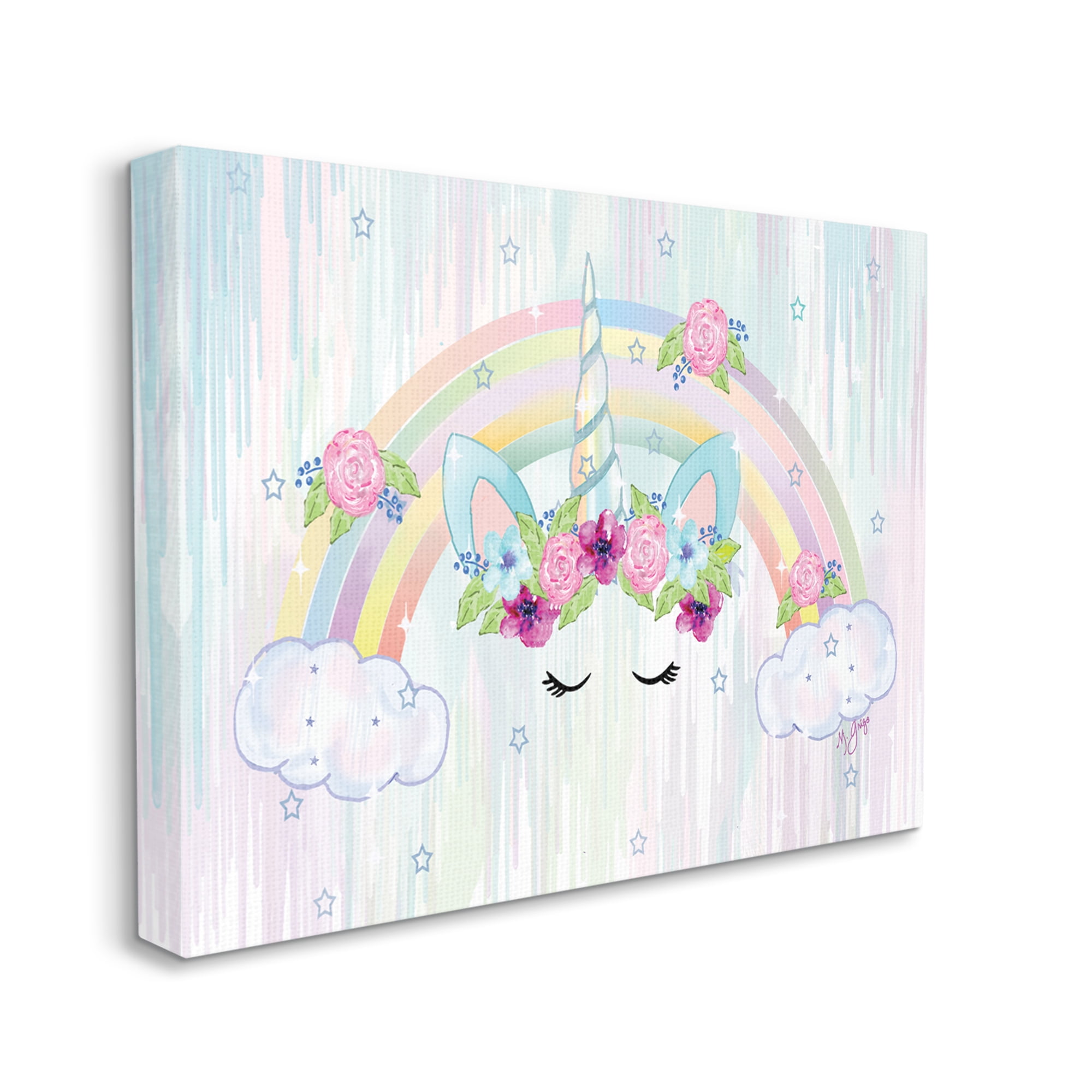 Stupell Industries Unicorn Eyes Under Floral Rainbow Starry Clouds, 36 x 48, Designed by Maureen Grigs