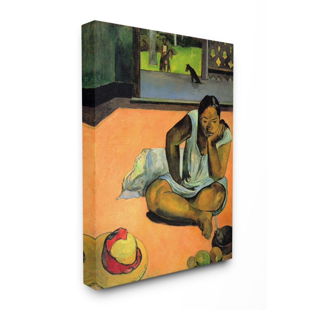 Stupell Home Décor Waiting Native Figures Classic Painting Canvas Wall Art by Paul Gauguin