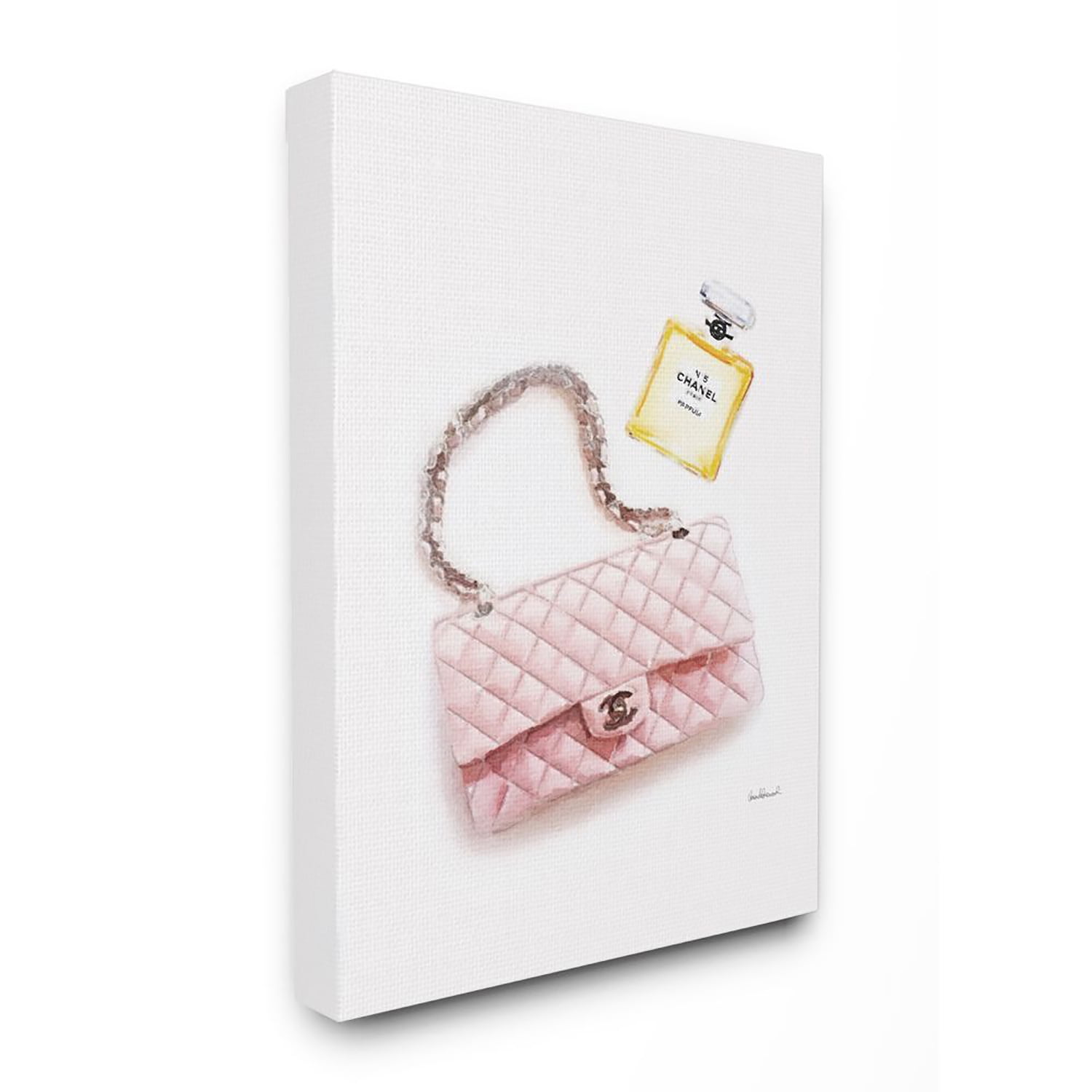 Glam Fashion Pink Purse and Gold Perfume Canvas Wall Art