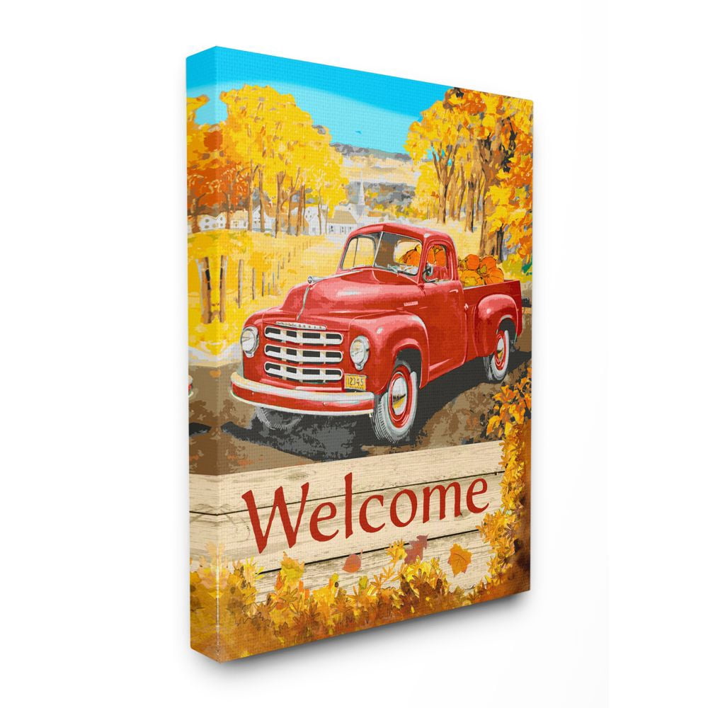 Stupell Home Décor Welcome Red Truck Fall Autumn Landscape Design Canvas Wall Art by the Saturday Evening Post