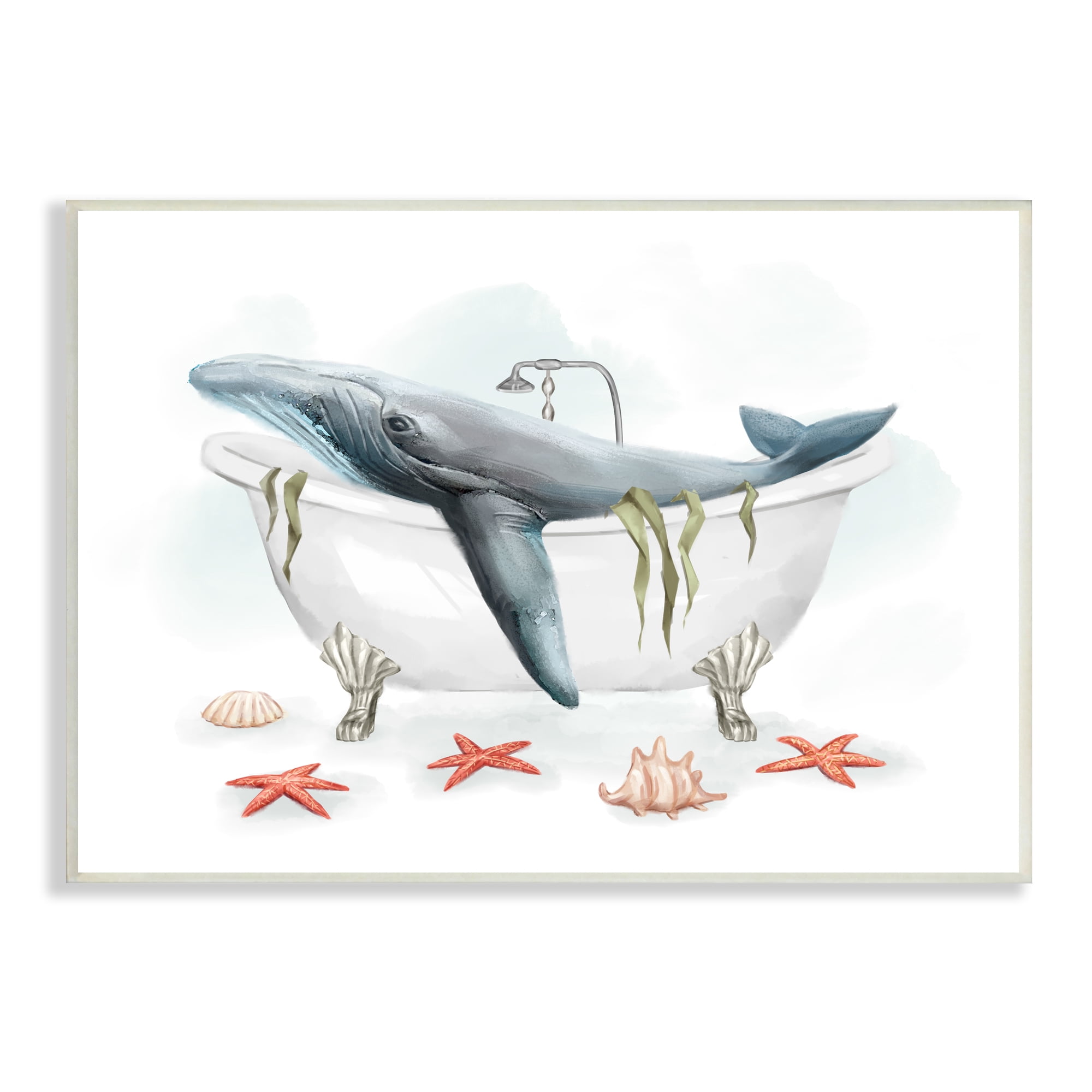 Stupell Industries Whale in Nautical Tub Seafoam Starfish Shells, 10 x 15, Designed by Ziwei Li
