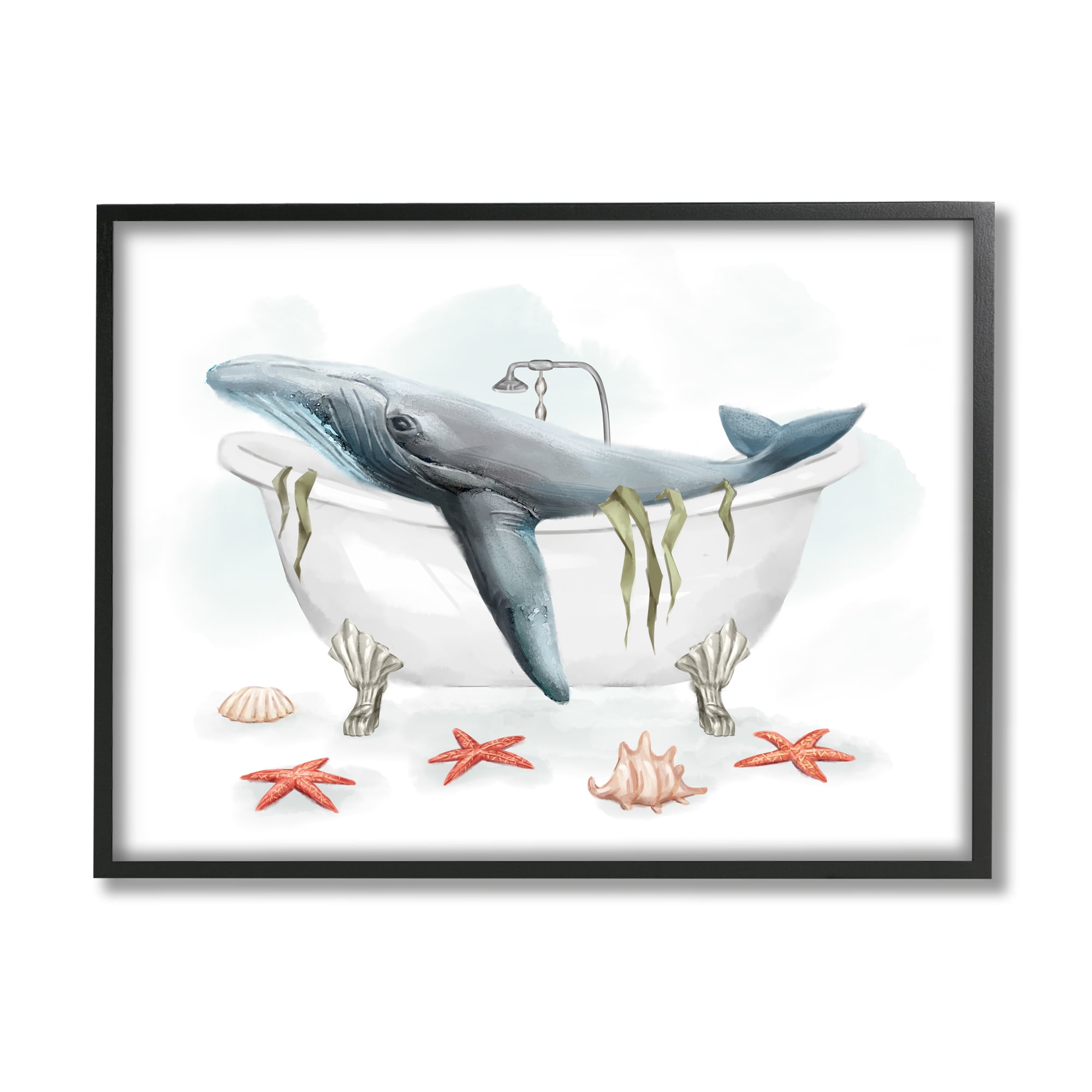 Stupell Home Décor Whale in Nautical Tub Seafoam Starfish Shells, 24 x 30, Designed by Ziwei Li, Black Frame