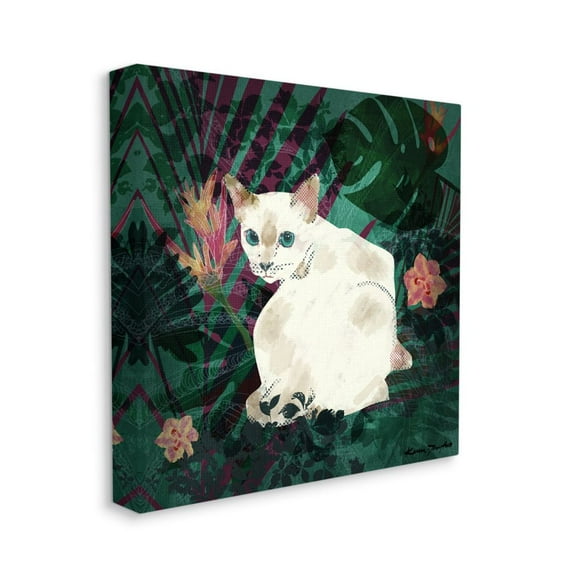 Stupell Home Décor White Cat Flower Collage Green Design Canvas Wall Art by Karen Dreyfus