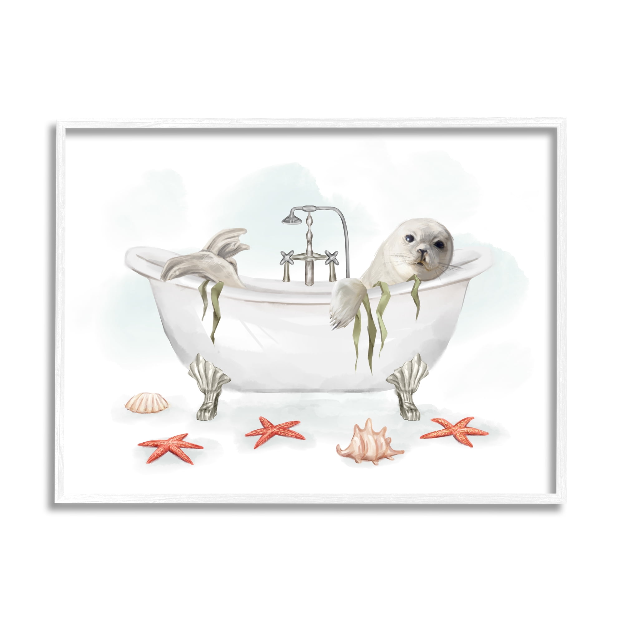Stupell Industries White Harp Seal Ocean Inspired Bath Animal, 16 x 20, Designed by Ziwei Li