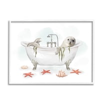 Stupell Industries White Harp Seal Ocean Inspired Bath Animal, 16 x 20, Designed by Ziwei Li