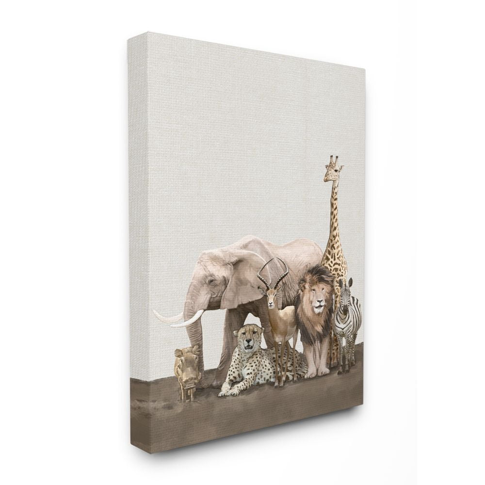 Stupell Home Décor Wild Zoo Animals Elephant Lion Giraffe Zebra Design Canvas Wall Art by Ziwei Li