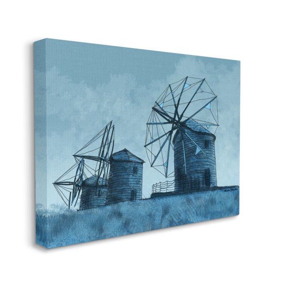 Stupell Home Décor Windmill Blue Farm Landscape Painting Canvas Wall Art by Karen Dreyfus