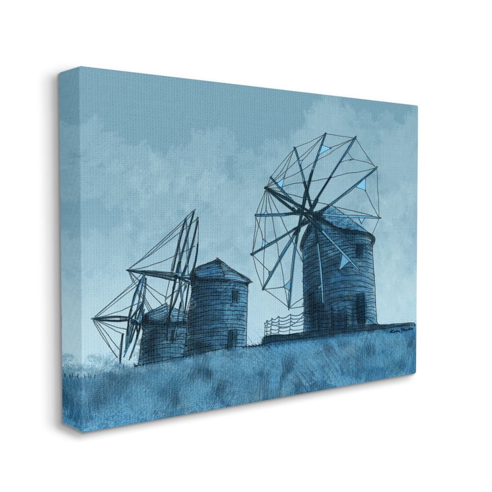 Stupell Home Décor Windmill Blue Farm Landscape Painting Canvas Wall Art by Karen Dreyfus