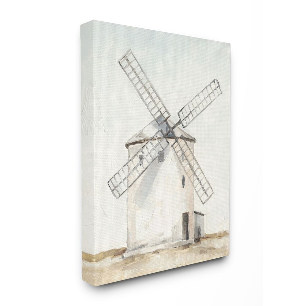 Stupell Home Décor Windmill Farm Landscape Neutral Blue Brown Painting Canvas Wall Art by Ethan Harper