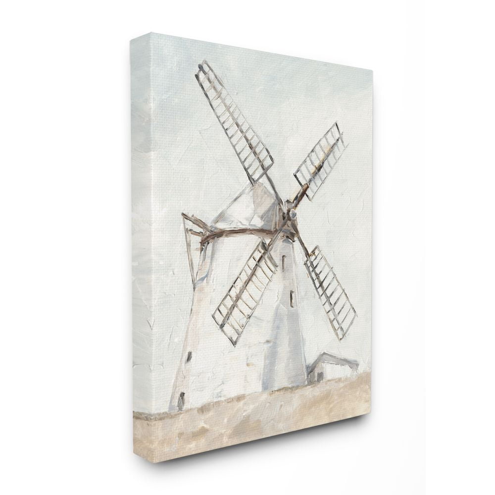 Stupell Home Décor Windmill Farm Landscape Neutral Brown Blue Painting Canvas Wall Art by Ethan Harper