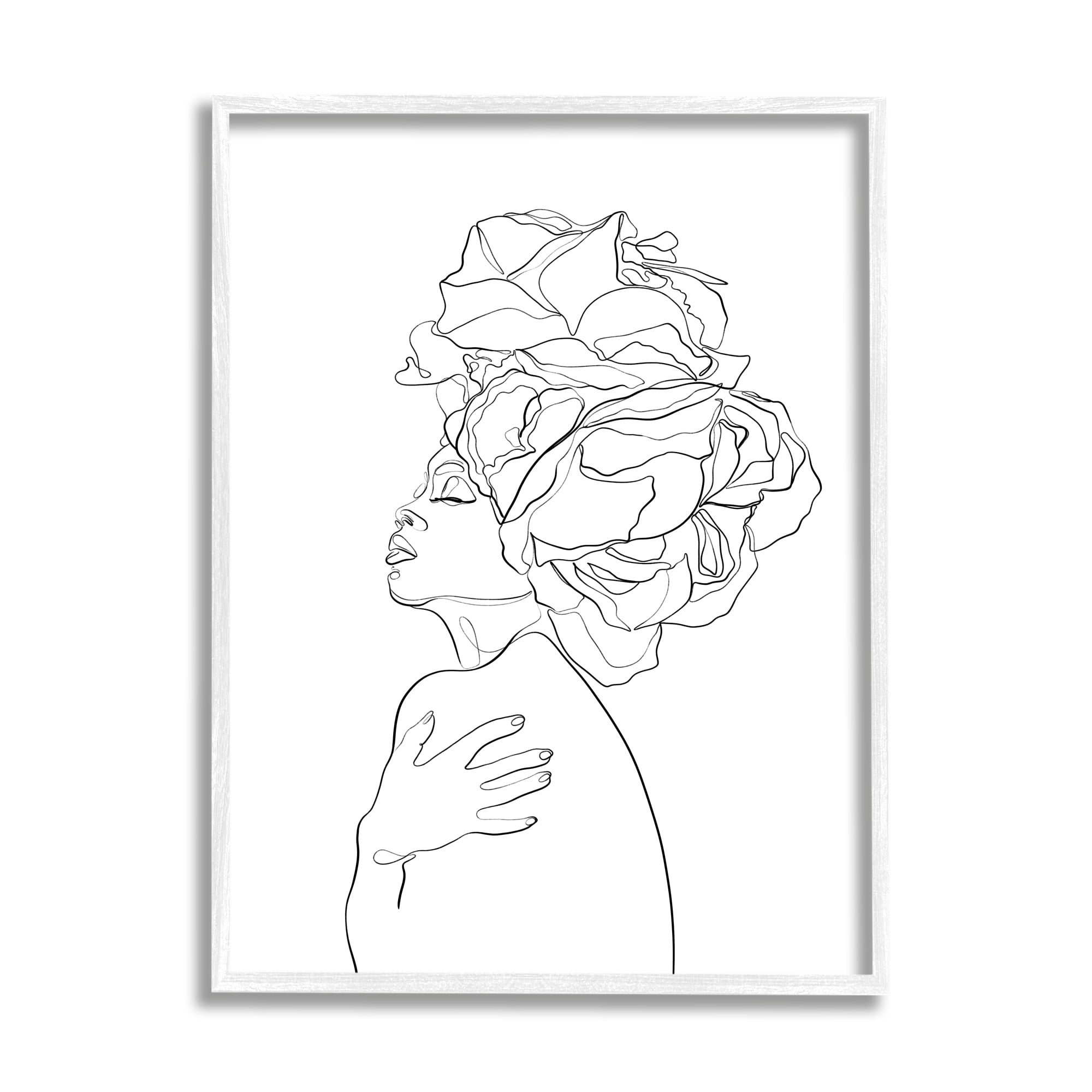 Stupell Home Décor Woman Slouching with Headwrap Minimalism Linework, 24 x 30, Designed by Ros Ruseva, White Frame