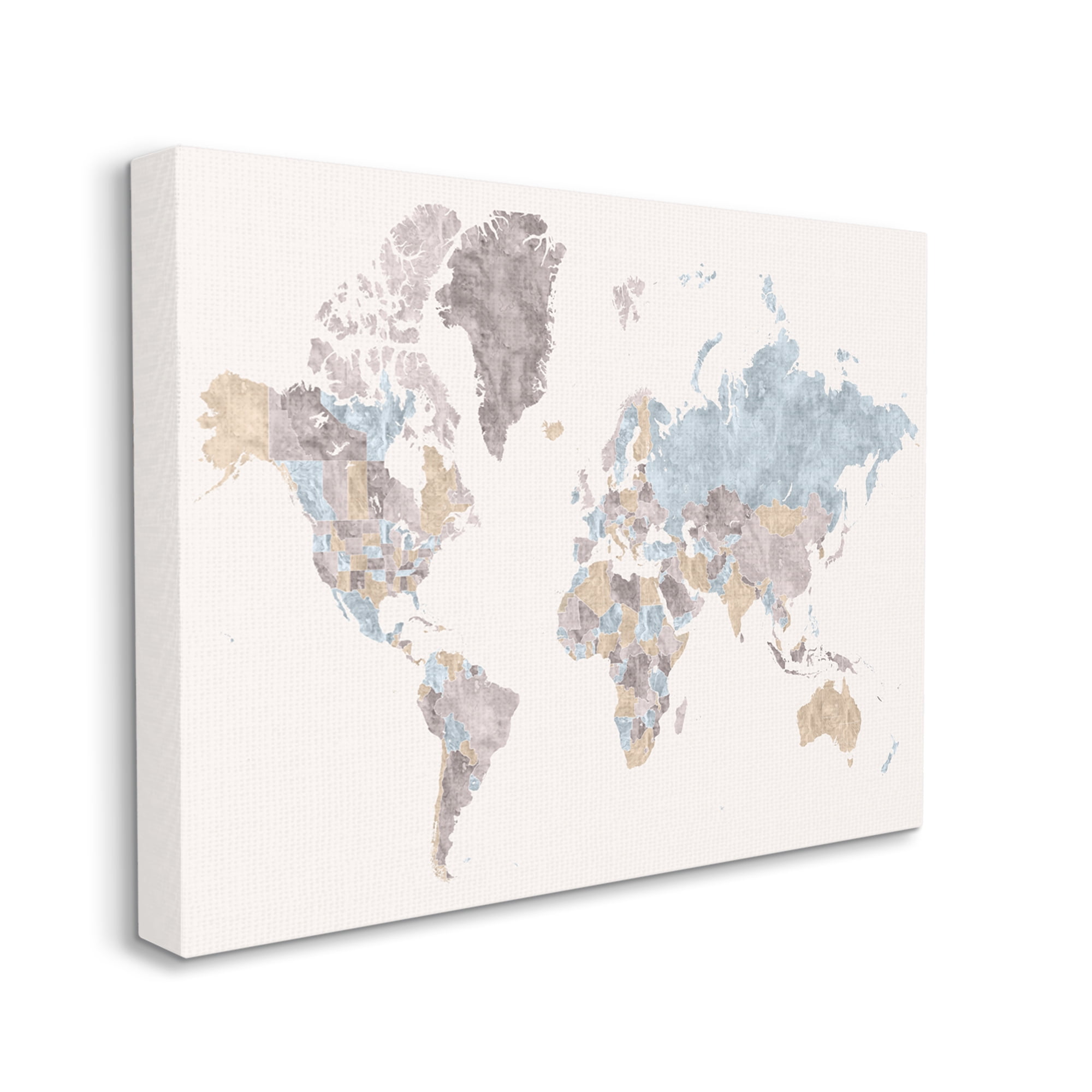 Stupell Industries World Map with Borders Contrasting Regional Tones, 30 x 40, Designed by BlursByAI