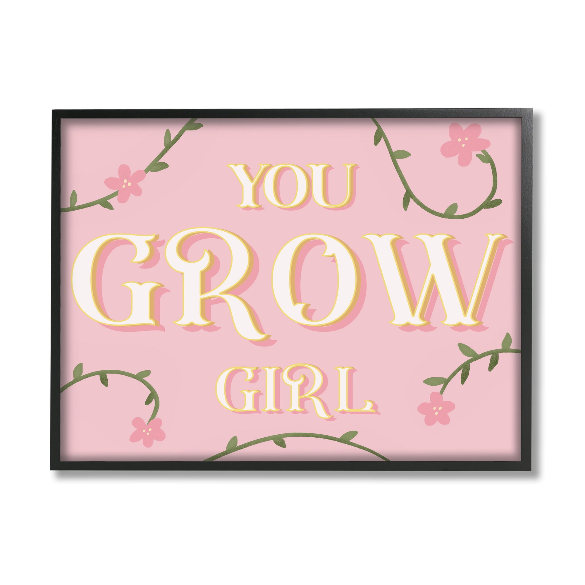 Stupell Home Décor You Grow Girl Encouragement Pink Green Floral Vines, 16 x 20, Designed by Daphne Polselli, Black Frame