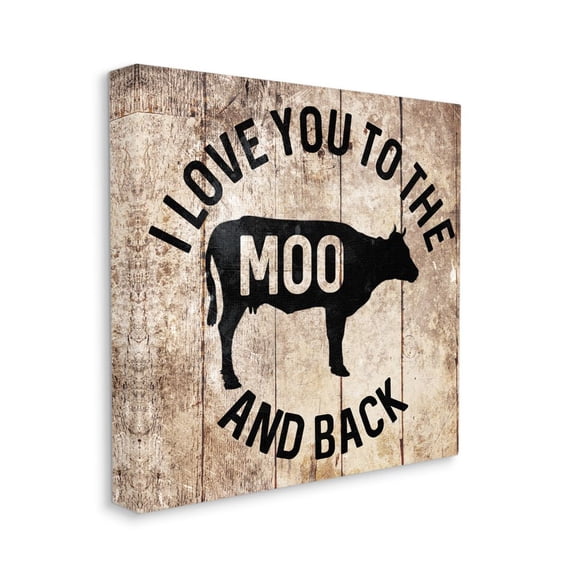 Stupell Home Décor the Moo and Back Funny Cow Farm Wood Texture Word Design Canvas Wall Art by Milli Villa
