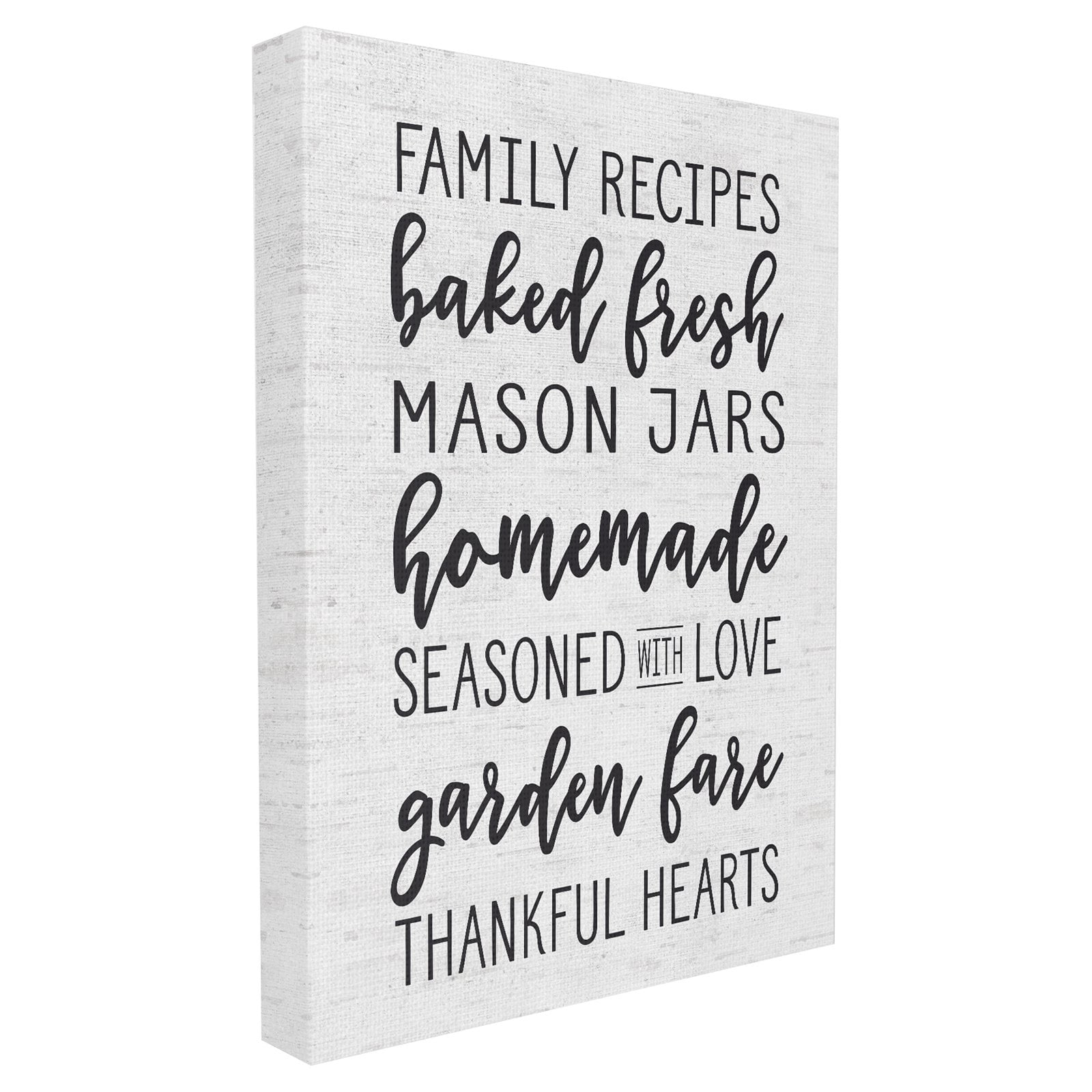 The Stupell Home Decor Collection Family Recipes Baked Fresh Garden Mason Jars Subtle Birch Typography Oversized Stretched Canvas Wall Art, 24 x 1.5 x 30