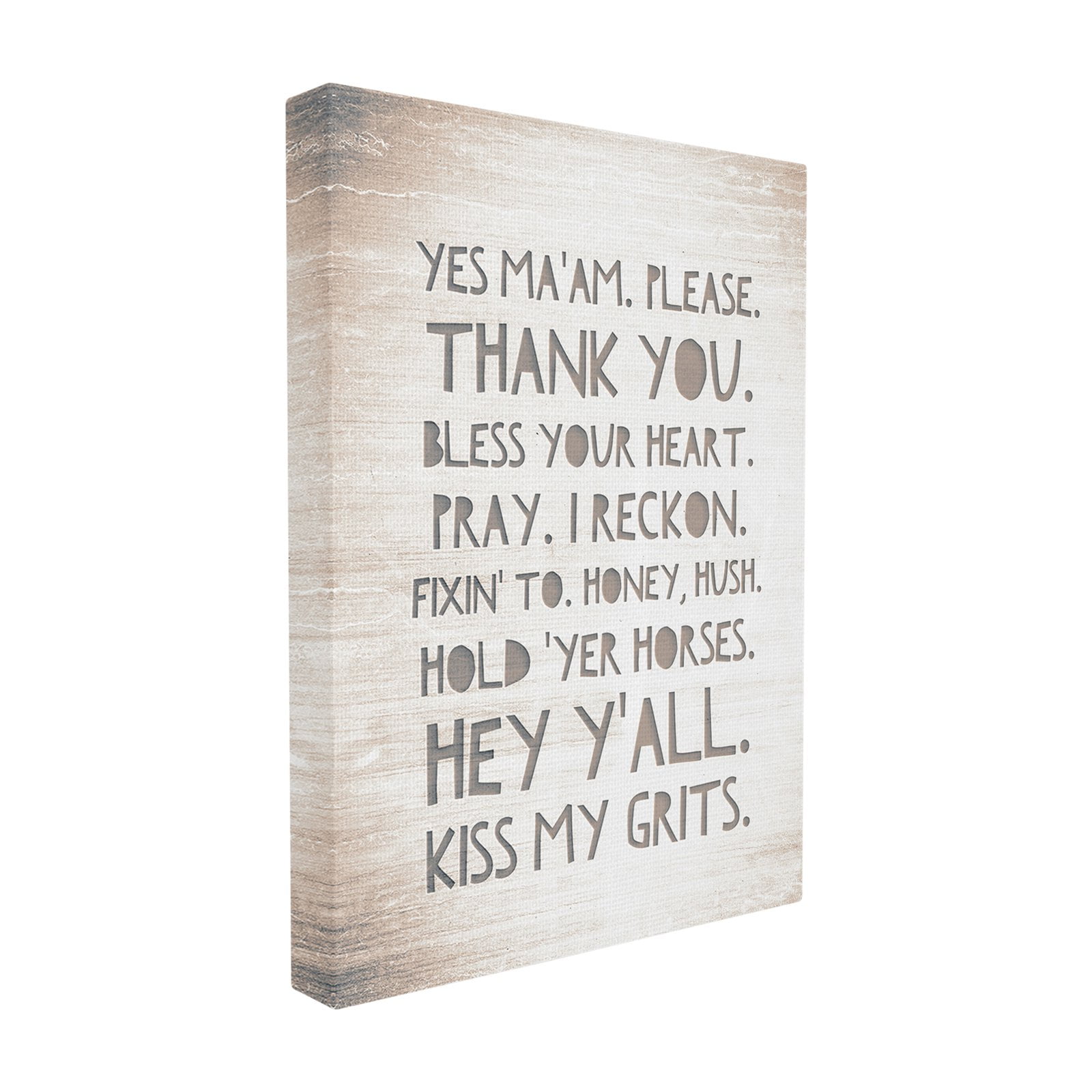 The Stupell Home Decor Collection Grey and White Southern Sayings Hey Y'all I Reckon Kiss My Grits Typography Stretched Canvas Wall Art, 16 x 1.5 x 20