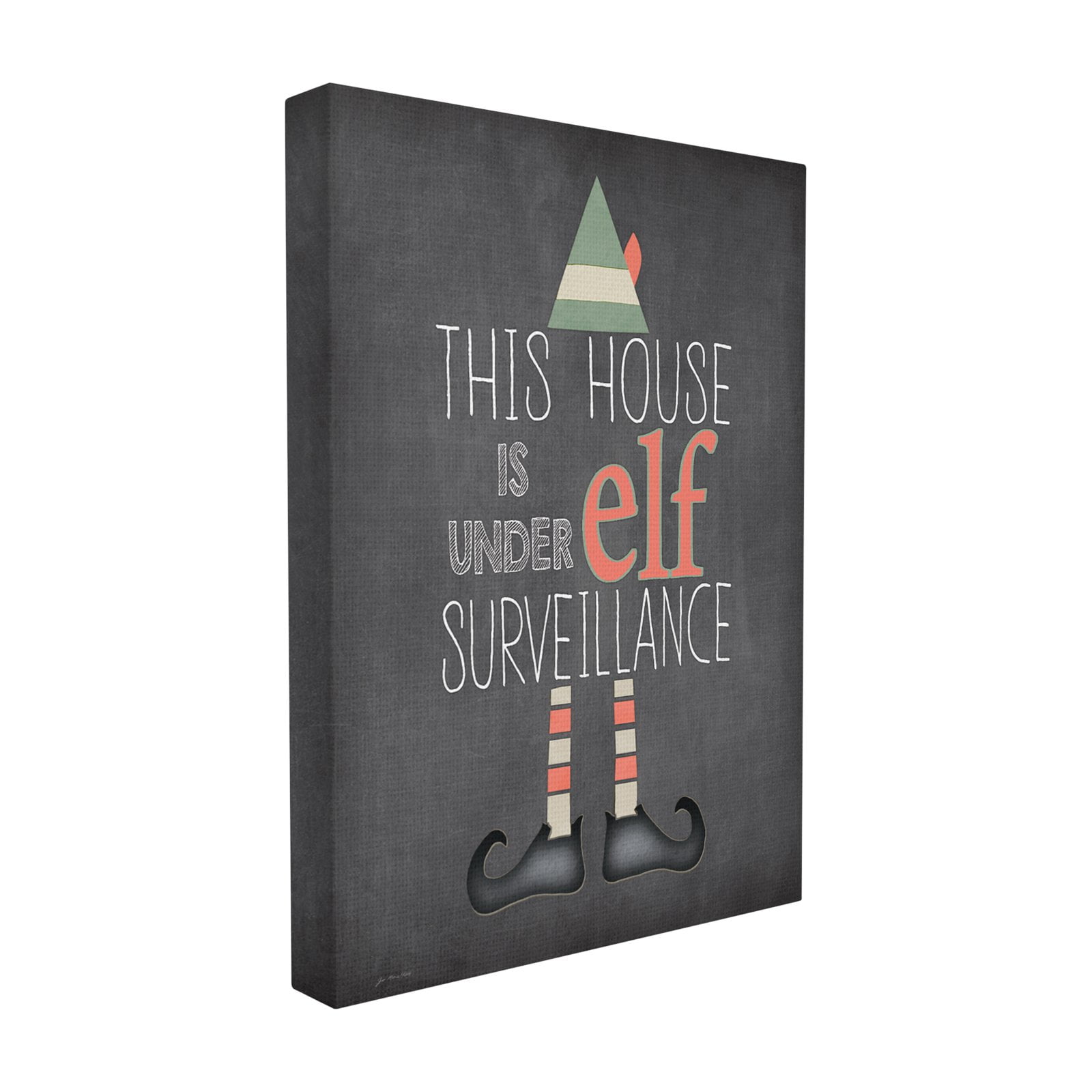 The Stupell Home Decor Collection Holiday Elf Surveillance Black and White Chalkboard Typography Oversized Framed Giclee Texturized Art, 16 x 1.5 x 20