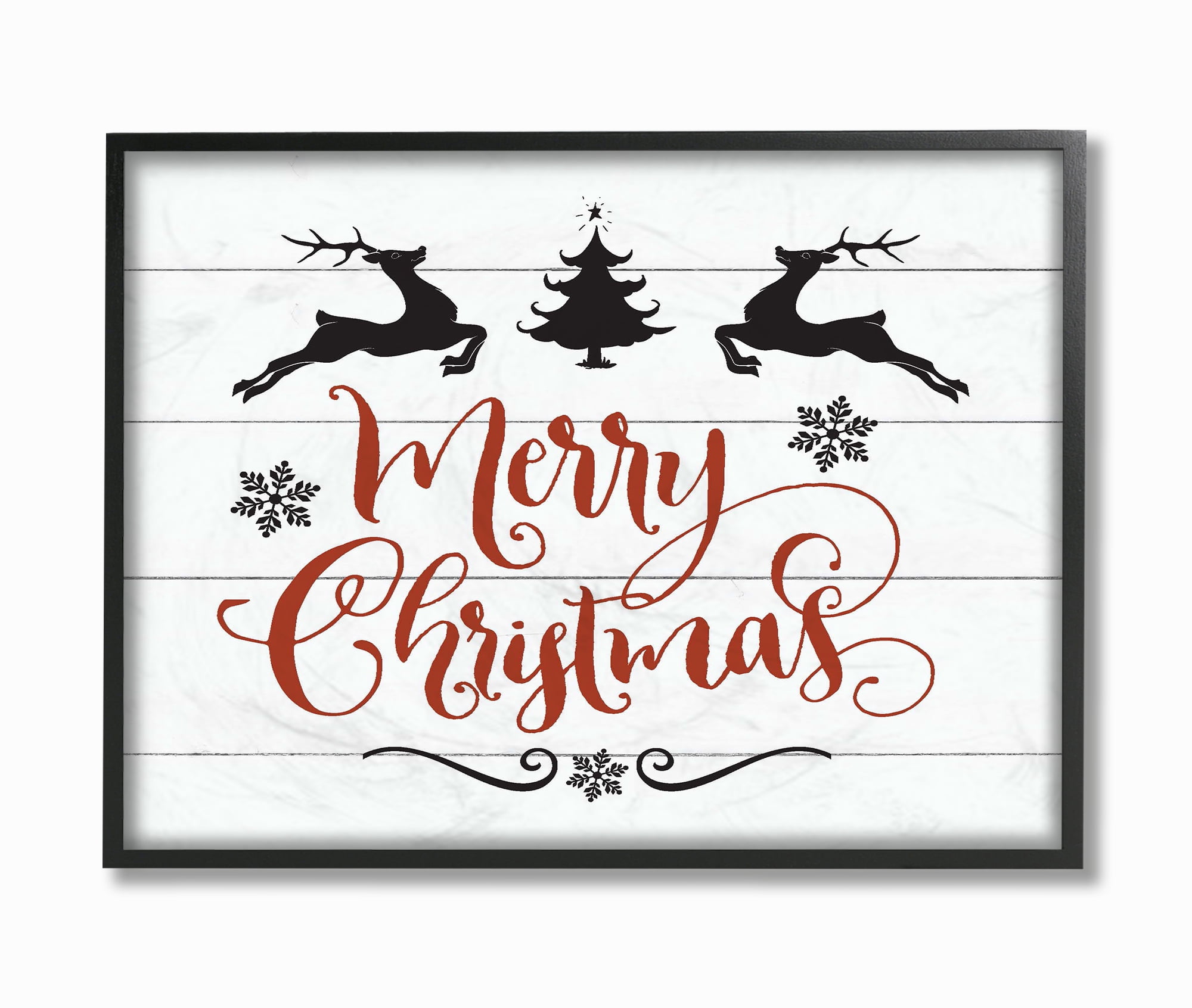 The Stupell Home Decor Collection Holiday Merry Christmas Elegant Reindeer Black White and Red Typography Oversized Framed Giclee Texturized Art, 16 x 1.5 x 20