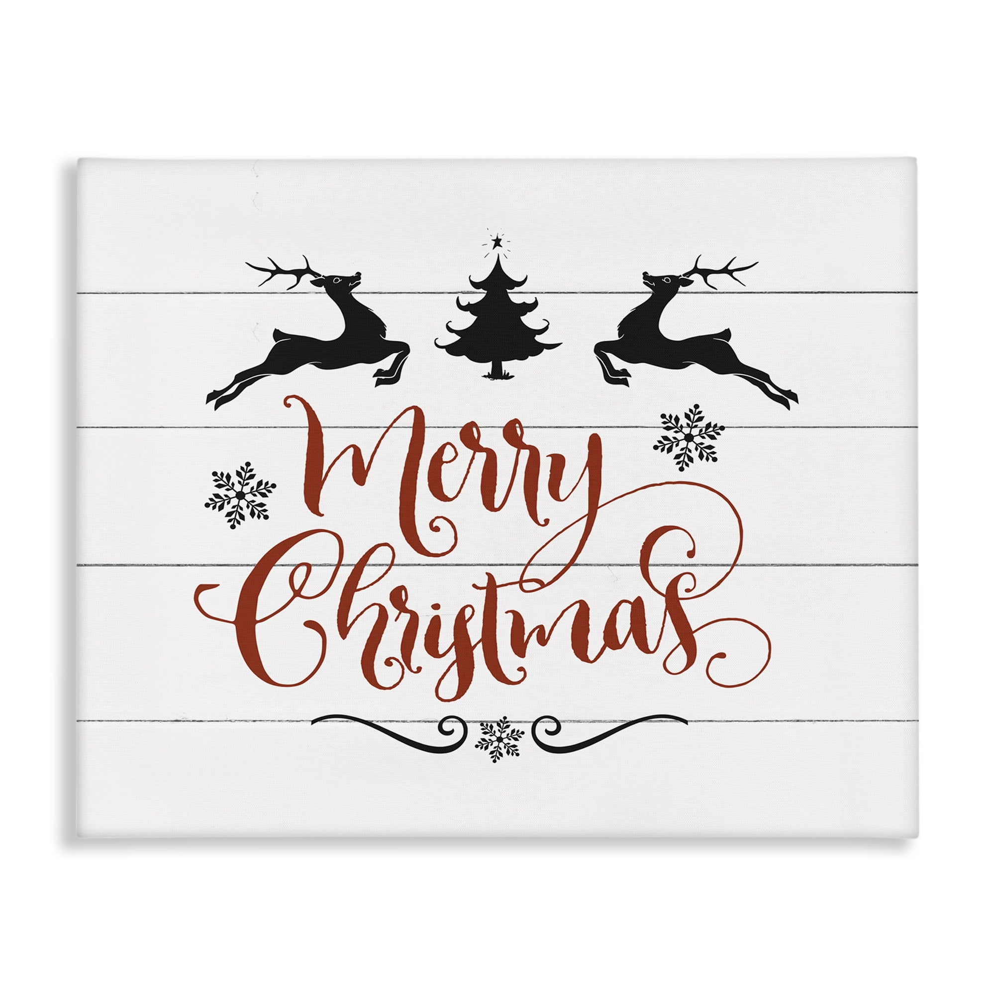 The Stupell Home Decor Collection Holiday Merry Christmas Elegant Reindeer Black White and Red Typography Oversized Stretched Canvas Wall Art, 24 x 1.5 x 30