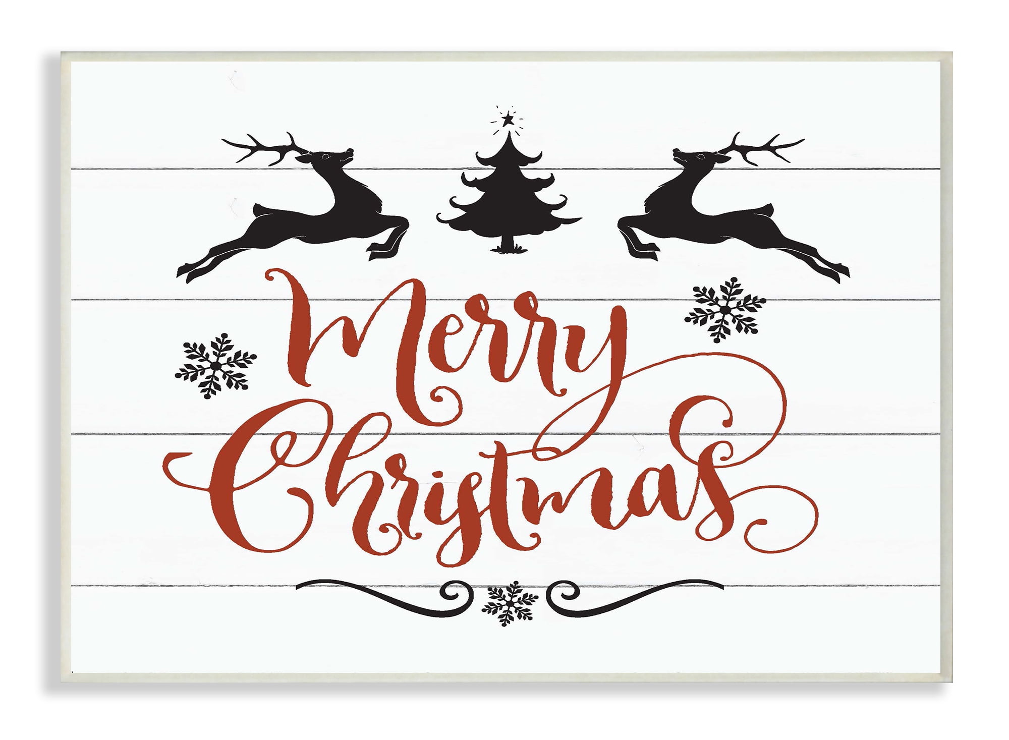 The Stupell Home Decor Collection Holiday Merry Christmas Elegant Reindeer Black White and Red Typography Oversized Wall Plaque Art, 12.5 x 0.5 x 18.5