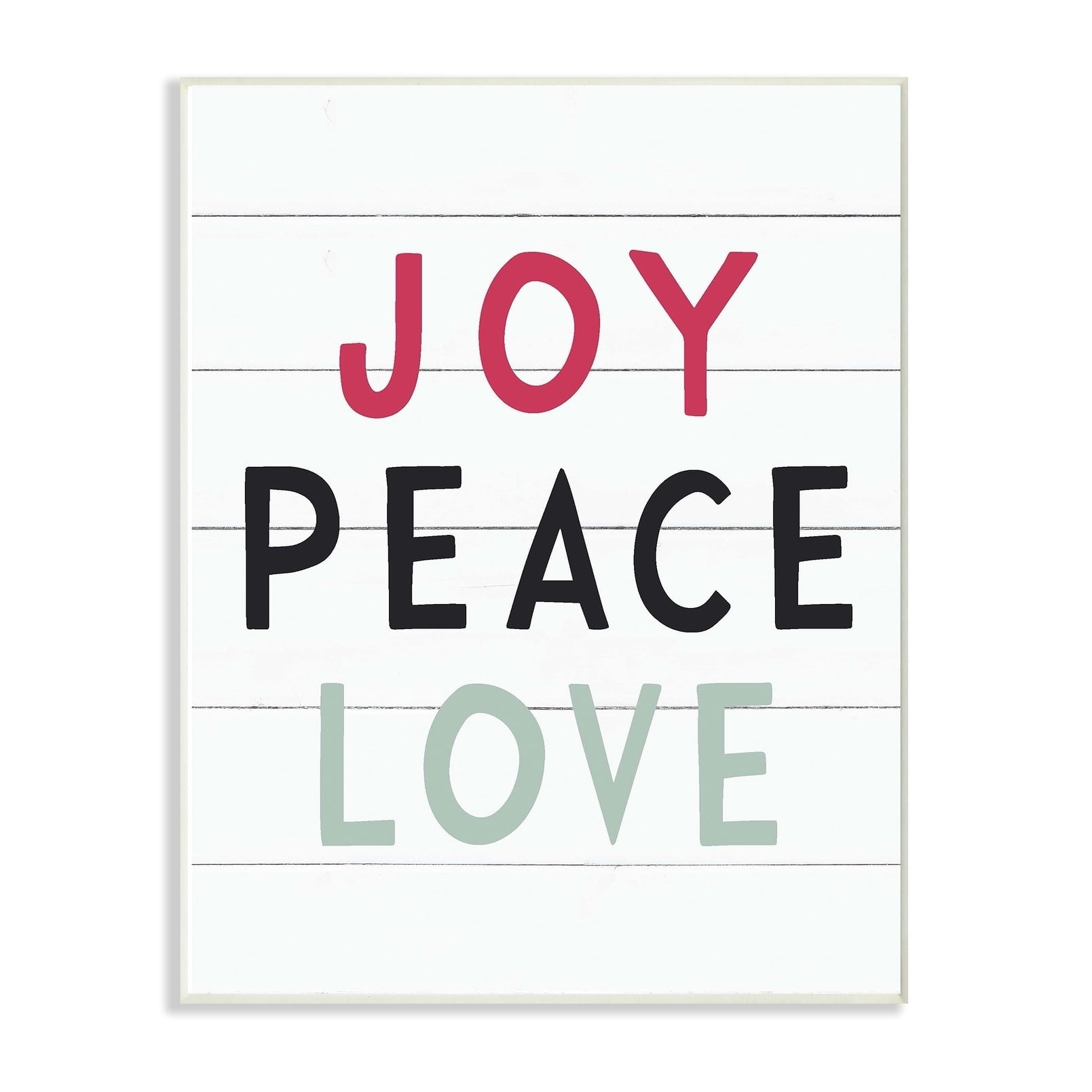 The Stupell Home Decor Collection Holiday Planked Look Black White Red and Blue Joy Peace Love Typography Oversized Wall Plaque Art, 12.5 x 0.5 x 18.5