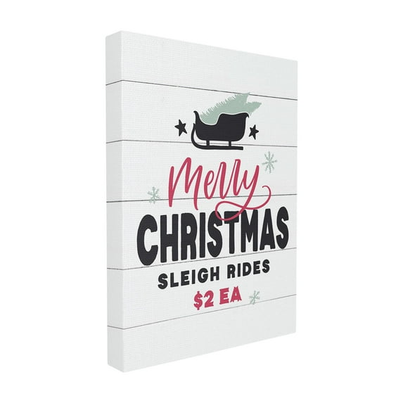 The Stupell / Lettered and Lined – Holiday Planked Look Merry Christmas Sleigh Rides Typography – Framed Giclee Texturized Art