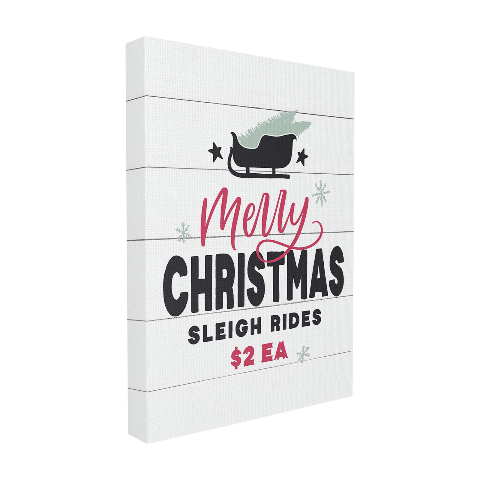 The Stupell Home Decor Collection Holiday Planked Look Merry Christmas Sleigh Rides Black White Red and Blue Typography Oversized Framed Giclee Texturized Art, 16 x 1.5 x 20