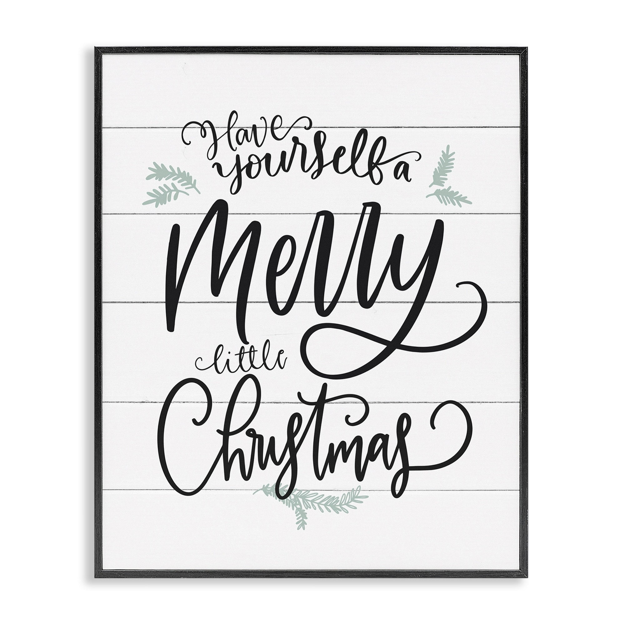 The Stupell Home Decor Collection Holiday Planked Look A Merry Little Christmas Black White and Blue Typography Framed Giclee Texturized Art, 11 x 1.5 x 14