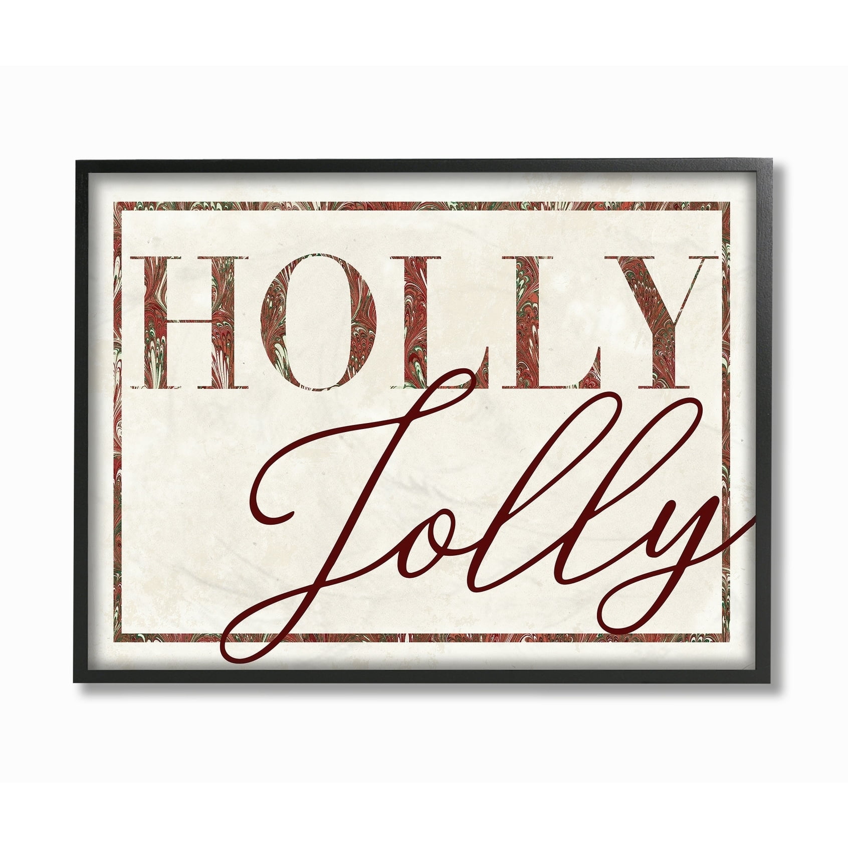 The Stupell Home Decor Collection Holiday Red and Green Marbled Paper Holly Jolly Seasonal Typography Oversized Framed Giclee Texturized Art, 16 x 1.5 x 20
