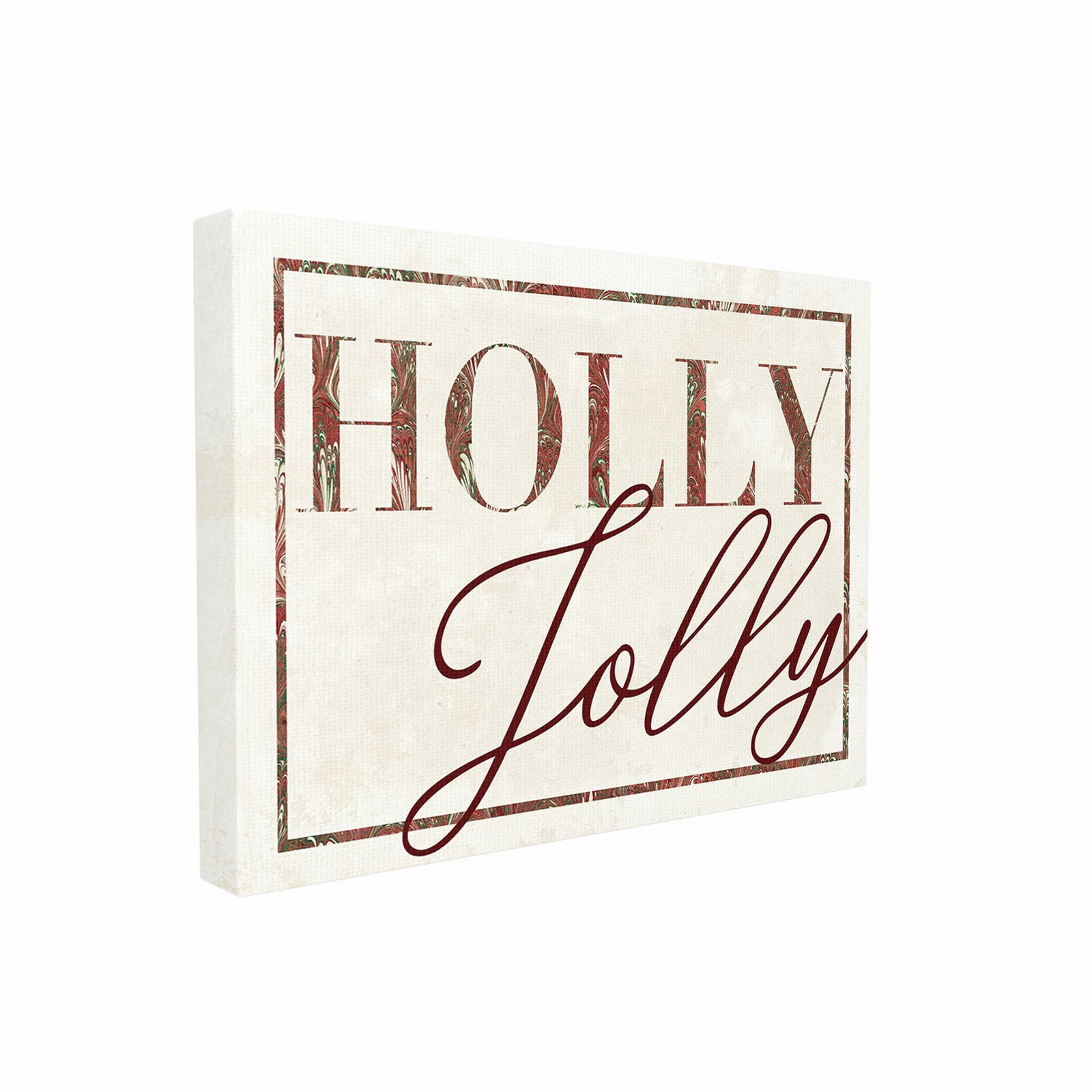 The Stupell Home Decor Collection Holiday Red and Green Marbled Paper Holly Jolly Seasonal Typography Oversized Stretched Canvas Wall Art, 24 x 1.5 x 30