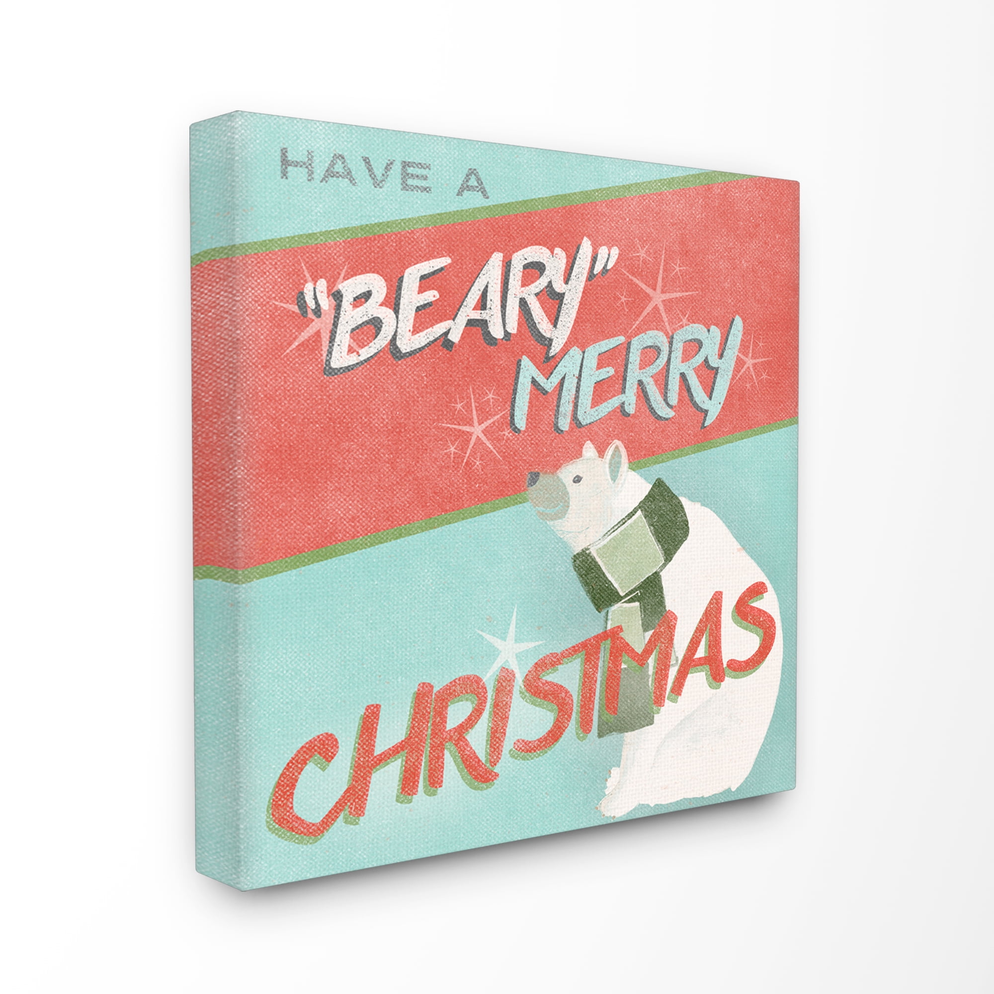 The Stupell Home Decor Collection Holiday Retro Inspired Christmas Have A Beary Merry Christmas with Polar Bear Stretched Canvas Wall Art, 17 x 1.5 x 17