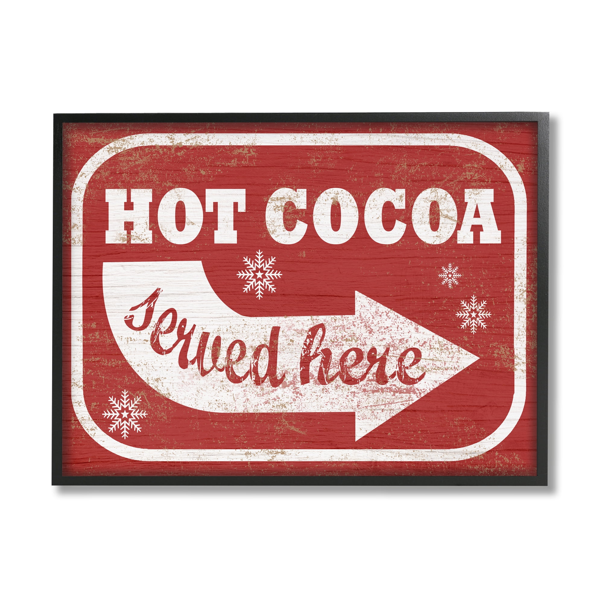 Stupell Holiday Rustic Distressed White and Red Vintage Sign Hot Cocoa Served Here Oversized Framed Giclee Texturized Art, 16 x 1.5 x 20 in