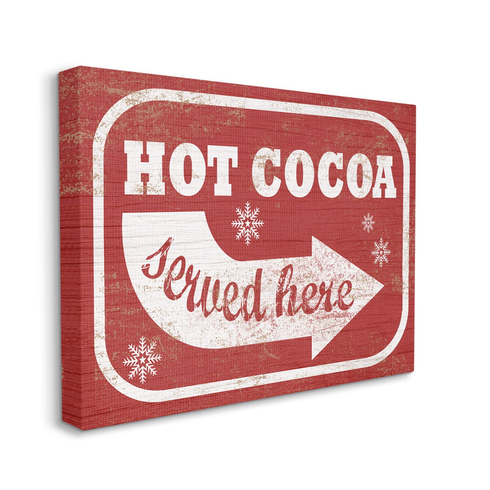 The Stupell Home Decor Collection Holiday Rustic Distressed White and Red Vintage Sign Hot Cocoa Served Here XXL Stretched Canvas Wall Art, 30 x 1.5 x 40