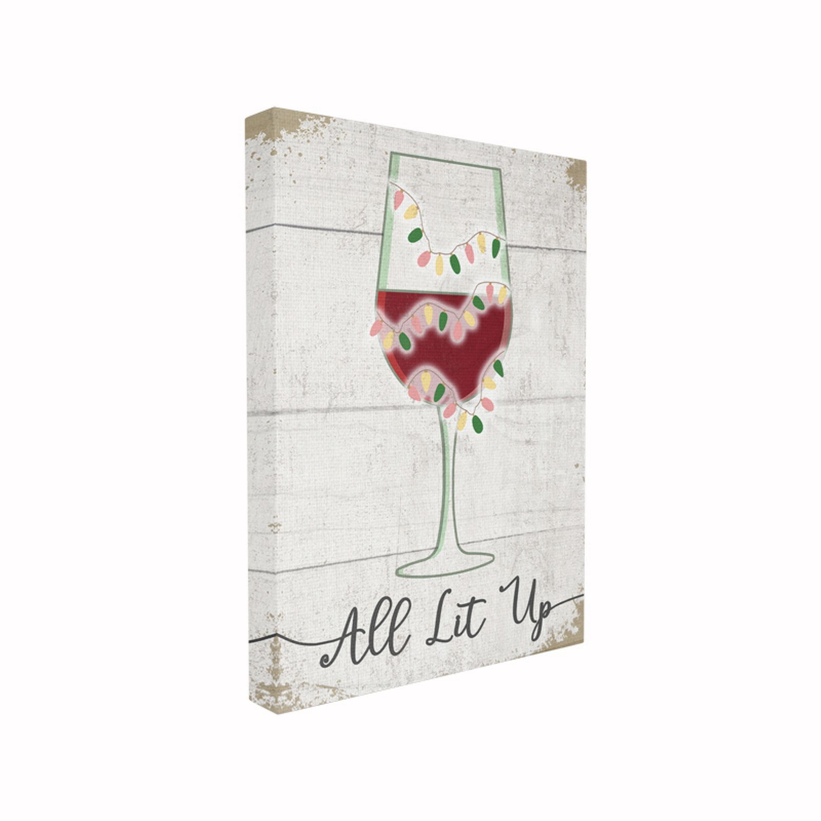 The Stupell Home Decor Collection Holiday Tipsy Christmas All Lit Up Wine Glass Planked Look Art Oversized Framed Giclee Texturized Art, 16 x 1.5 x 20