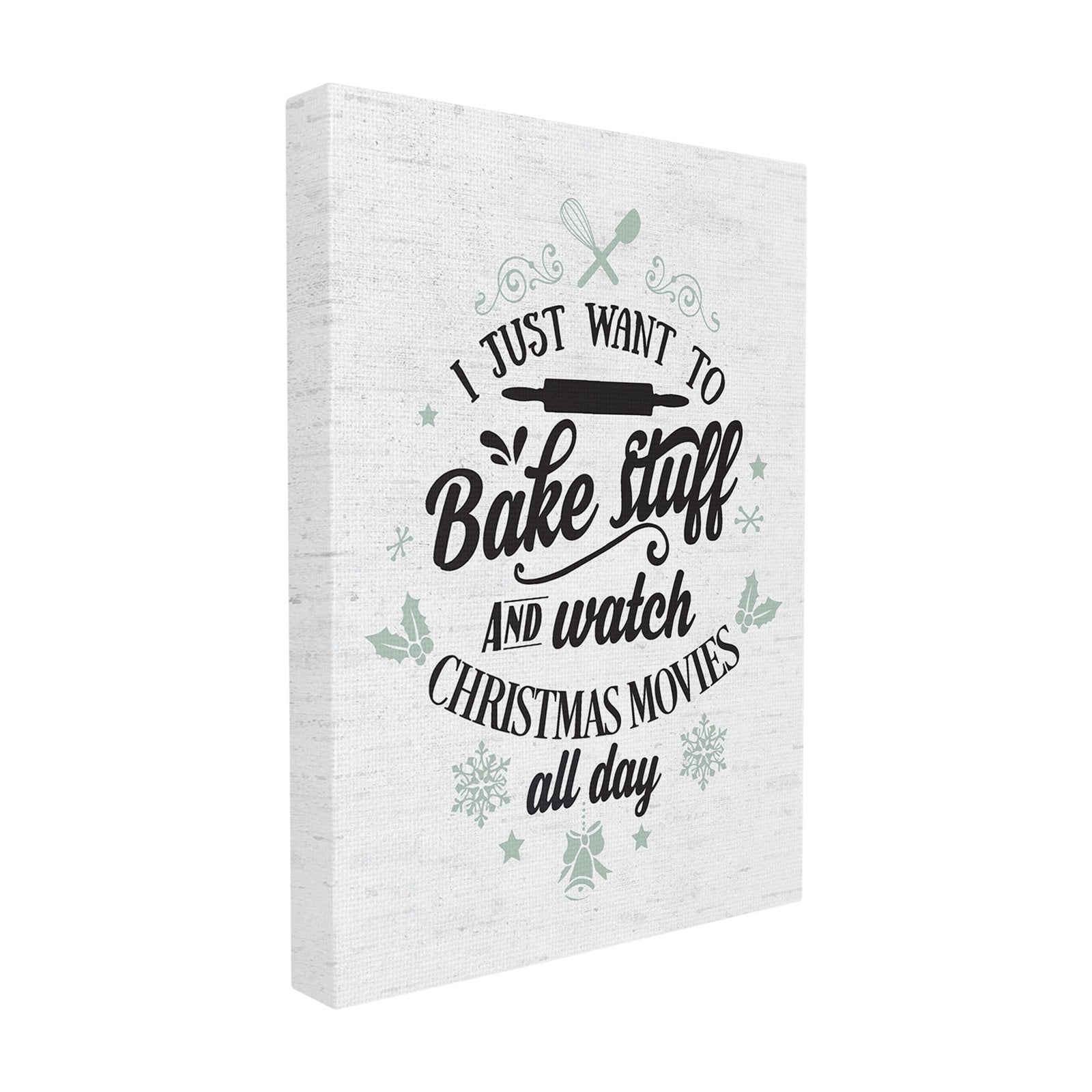 The Stupell Home Decor Collection Holiday Typography Blue and White Bake Stuff and Watch Christmas Movies Oversized Stretched Canvas Wall Art, 24 x 1.5 x 30