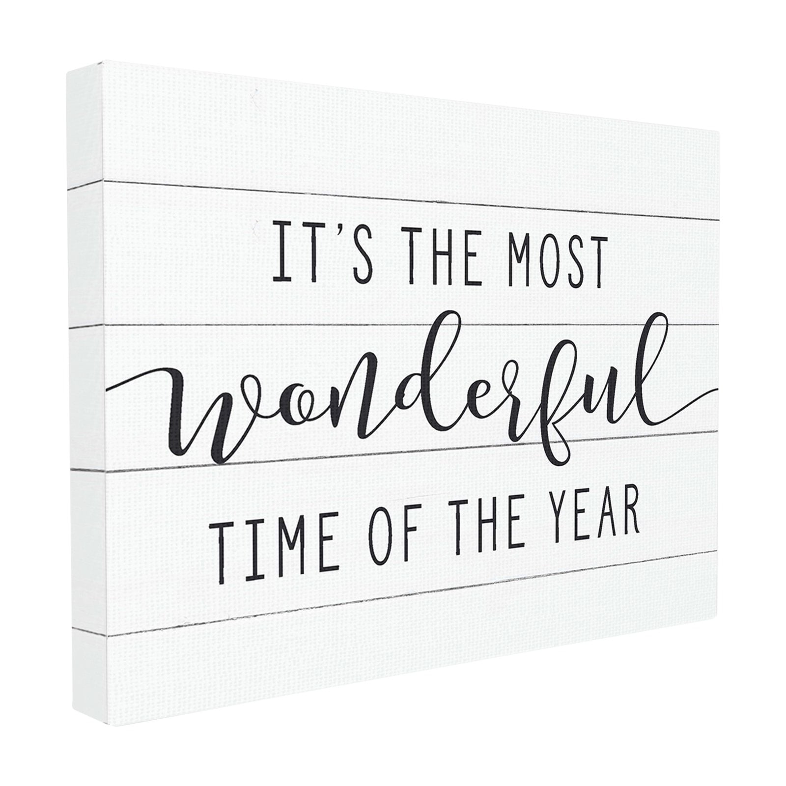 The Stupell Home Decor Collection Holiday Most Wonderful Time Of The Year Black and White Typography Oversized Stretched Canvas Wall Art, 24 x 1.5 x 30