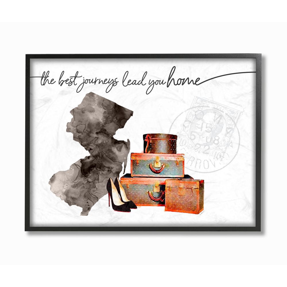 The Stupell Home Decor Collection New Jersey State The Best Journeys Lead You Home Fashion Shoes and Luggage Illustration Framed Giclee Texturized Art