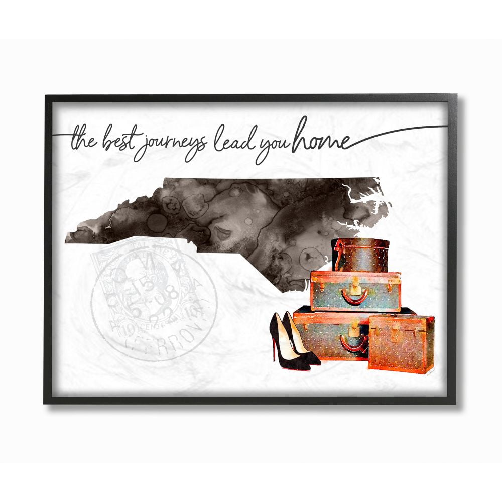 The Stupell Home Decor Collection North Carolina State The Best Journeys Lead You Home Fashion Shoes and Luggage Illustration Framed Giclee Texturized Art