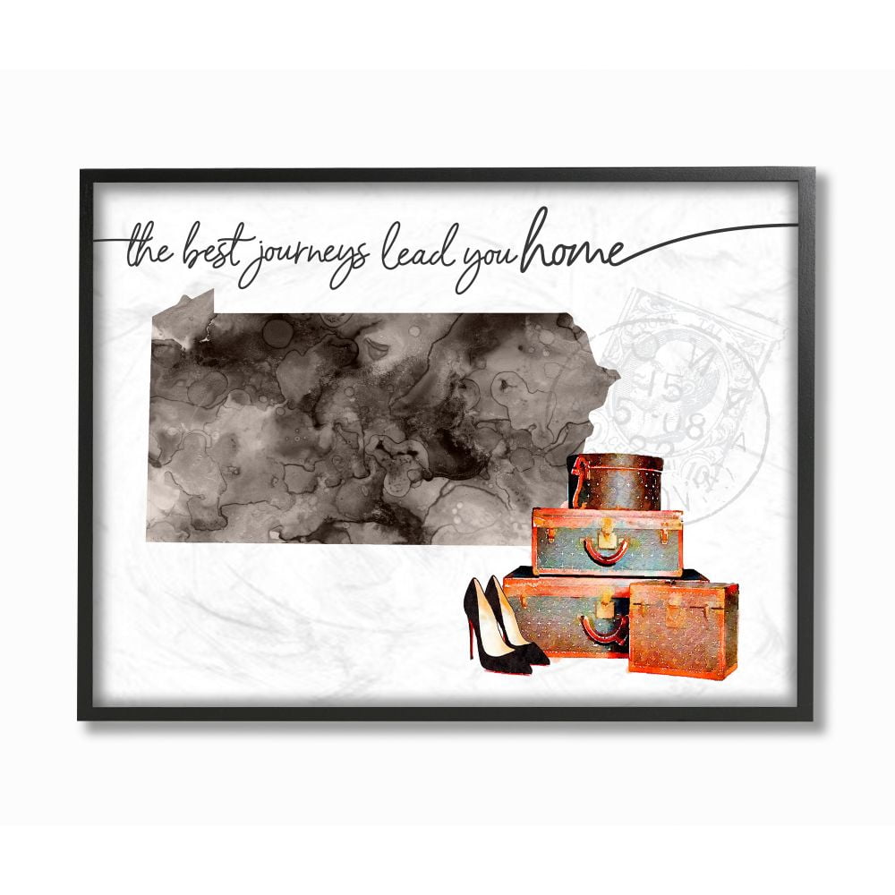 The Stupell Home Decor Collection Pennsylvania State The Best Journeys Lead You Home Fashion Shoes and Luggage Illustration Framed Giclee Texturized Art