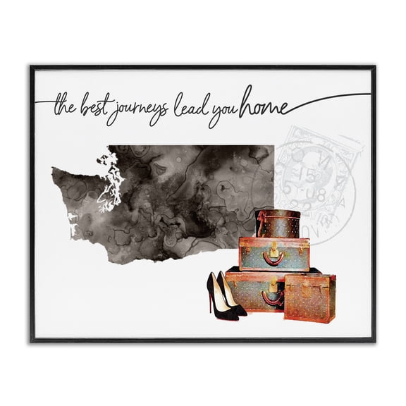 Stupell Industries Art Deco Washington State The Best Journeys Lead You Home Fashion Shoes and Luggage Illustration Black Framed Giclee Art, 30 x 24, by Amanda Greenwood