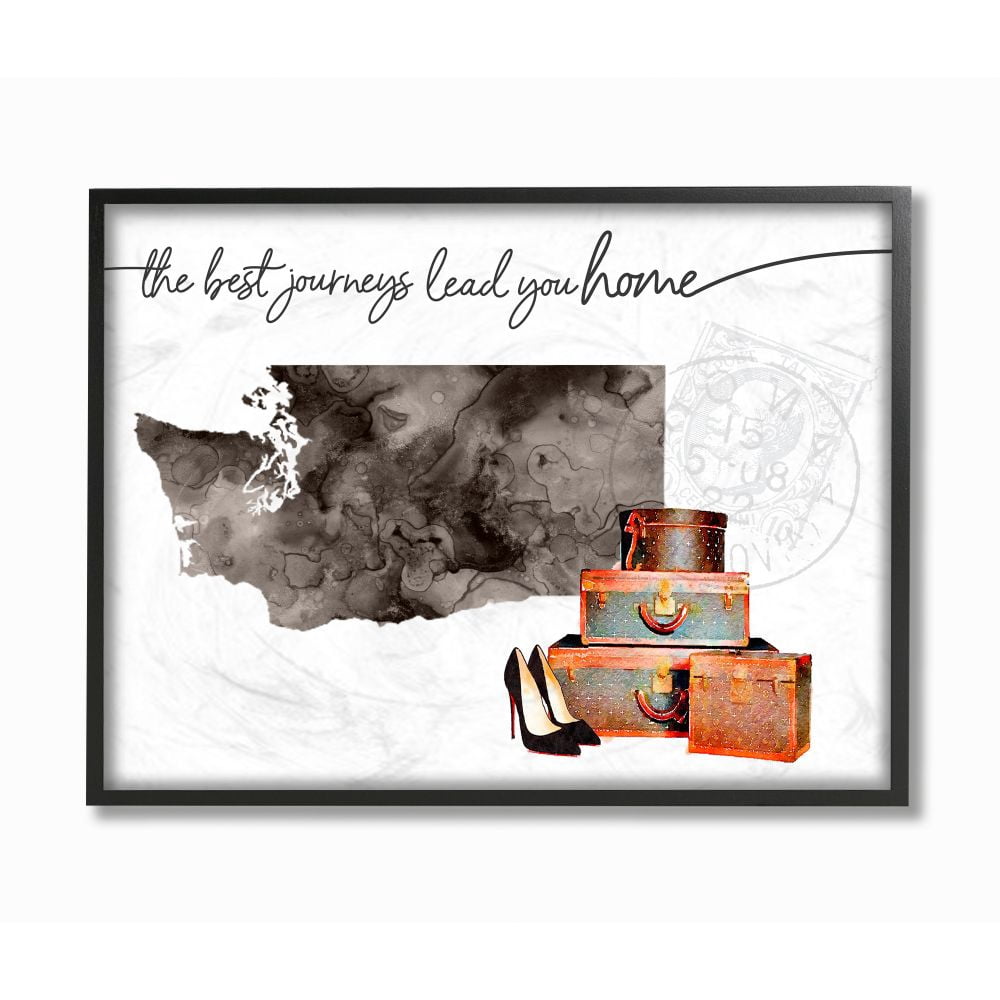 The Stupell Home Decor Collection Washington State The Best Journeys Lead You Home Fashion Shoes and Luggage Illustration Framed Giclee Texturized Art