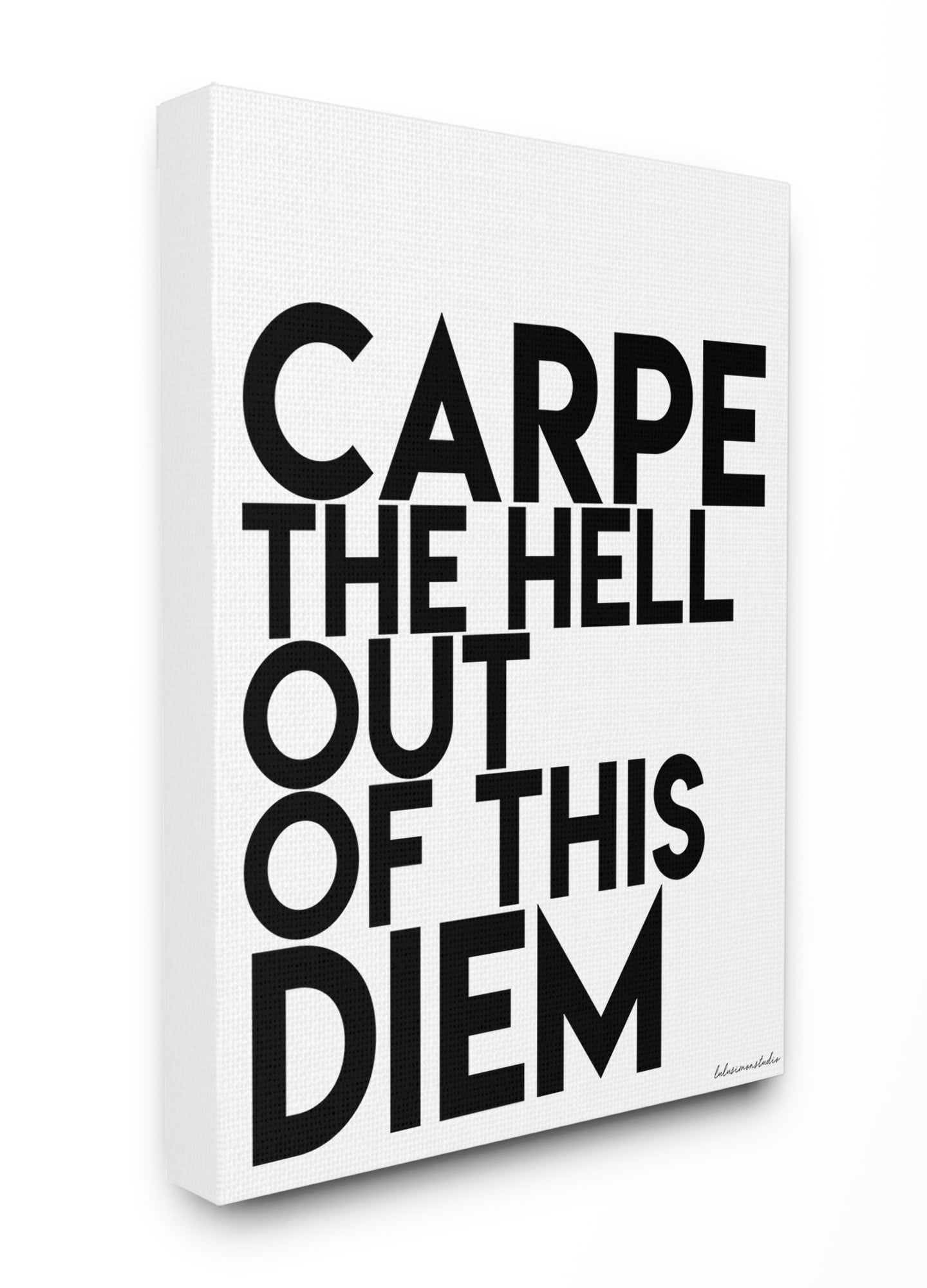 The Stupell Home Decor Collection lulusimonSTUDIO Black and White Carpe Hell Out Of This Diem Typography Oversized Stretched Canvas Wall Art, 24 x 1.5 x 30
