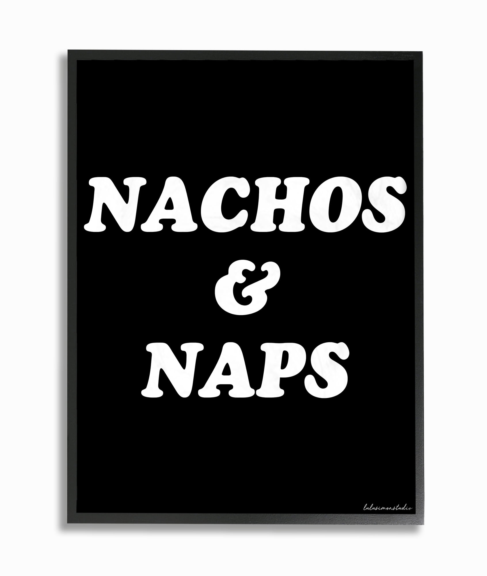 The Stupell Home Decor Collection lulusimonSTUDIO Black and White Nachos And Naps Script Typography Oversized Framed Giclee Texturized Art, 16 x 1.5 x 20